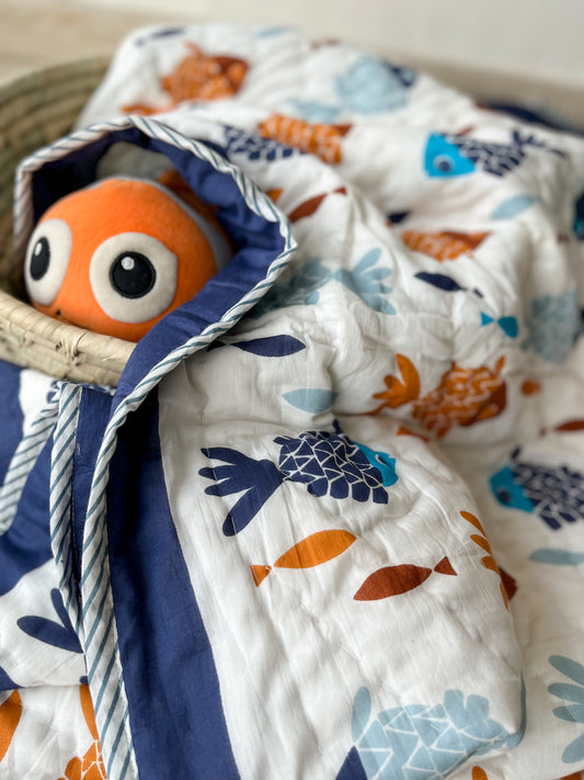 Fish Tales - Mulmul Baby Quilt